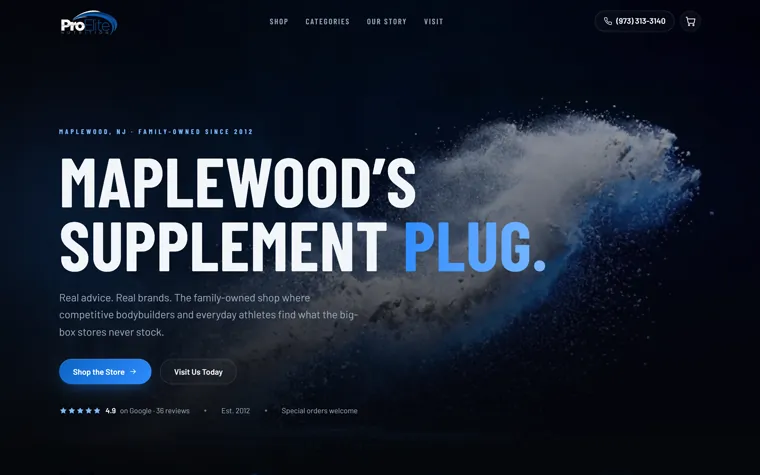 Pro Elite Nutrition online store, built by Optimum AI Solutions