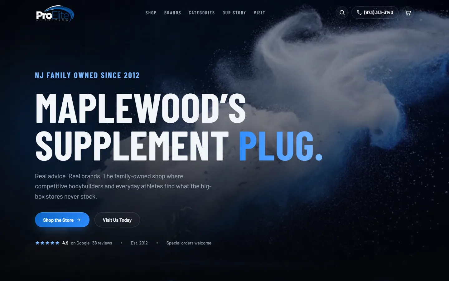 The live Pro Elite Nutrition homepage, a client build, in a desktop browser