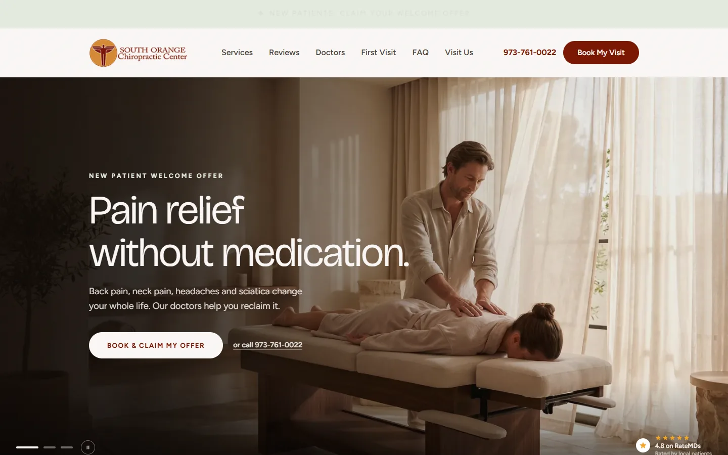The South Orange Chiropractic concept rebuild, captured at desktop width