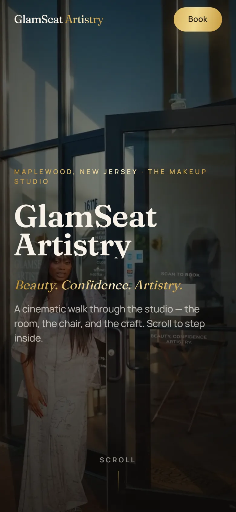The GlamSeat Artistry booking concept on a phone, captured live