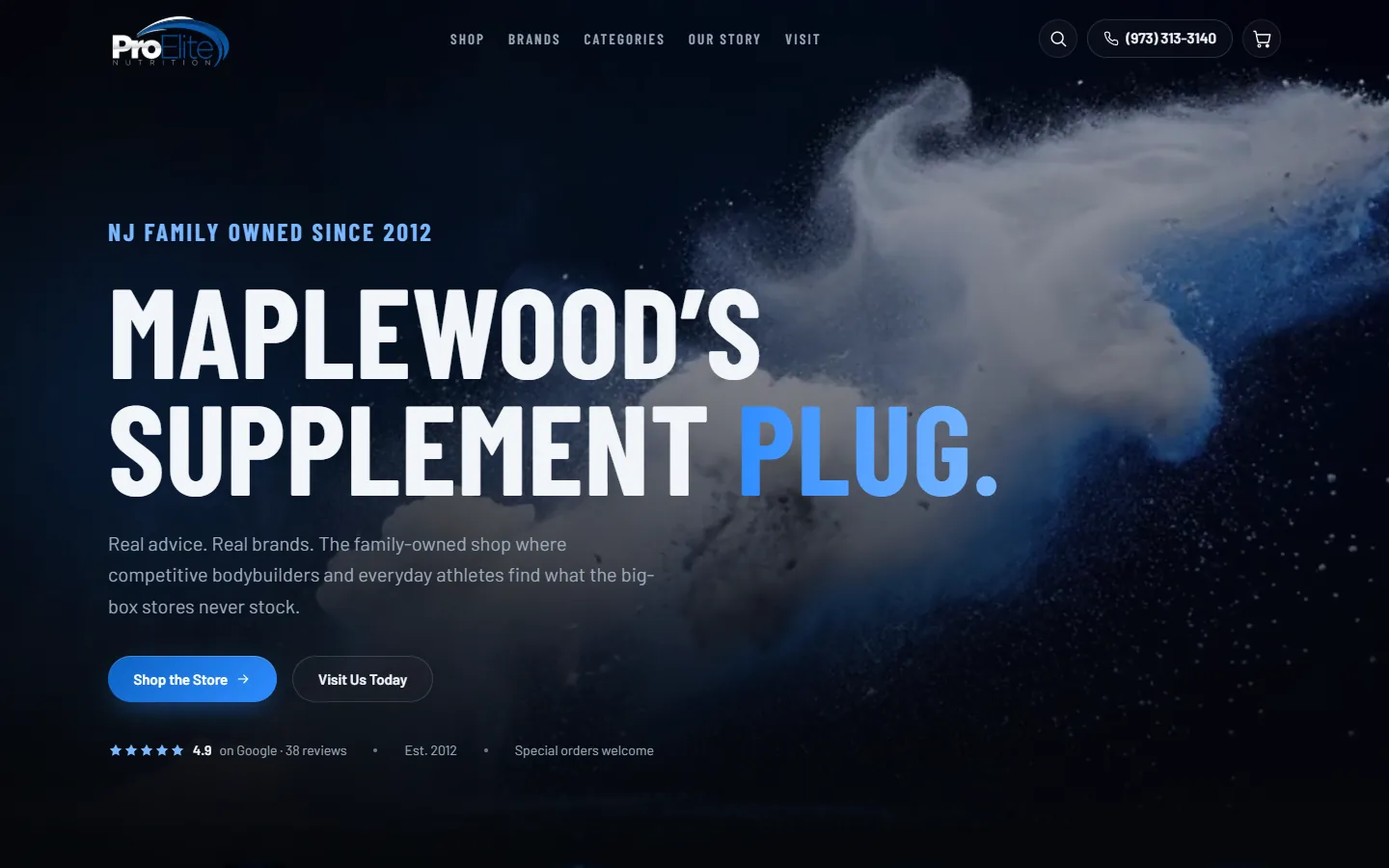 The Pro Elite Nutrition online store at desktop width, captured live