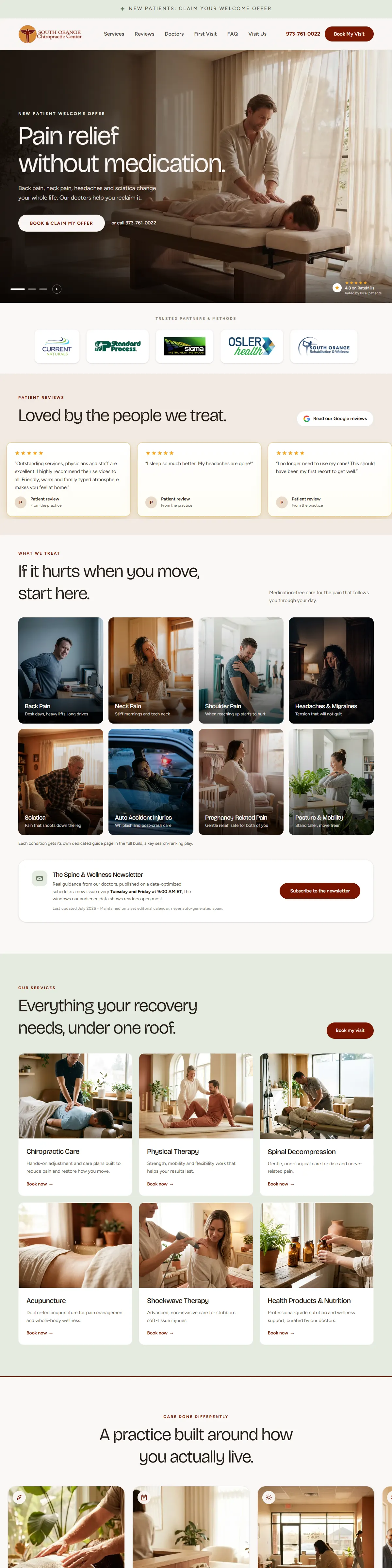 South Orange Chiropractic website, built by Optimum AI Solutions