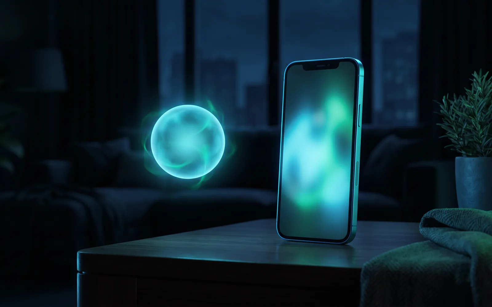 A phone glowing alive in a dark quiet room